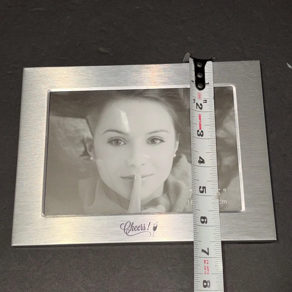 Brushed Silver Metal 5x7 Picture Frame Cheers Engraved Wine Glass Tabletop